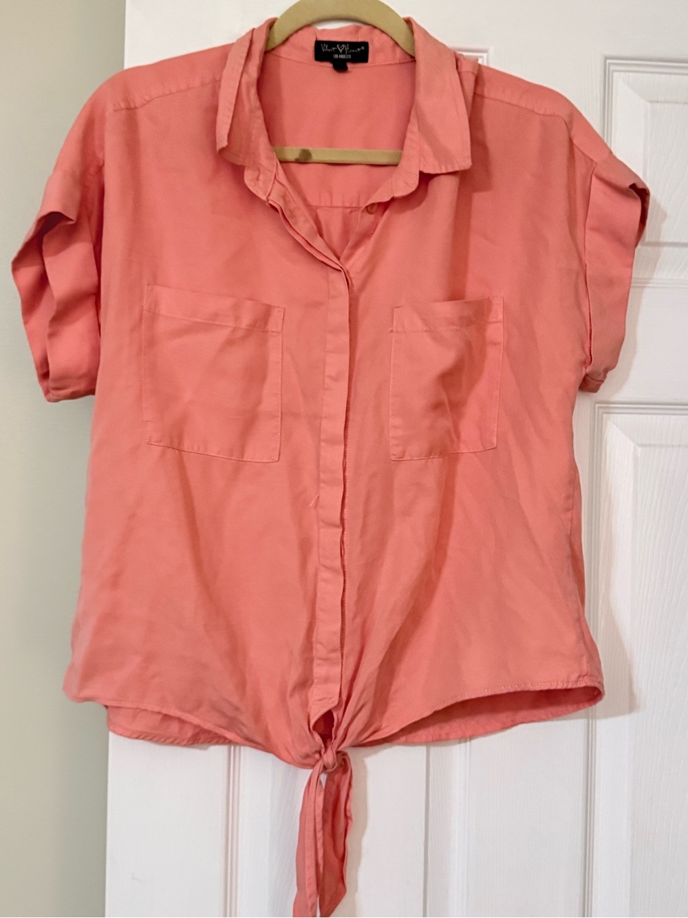 Velvet Heart Coral Tie-Front Button Down Shirt